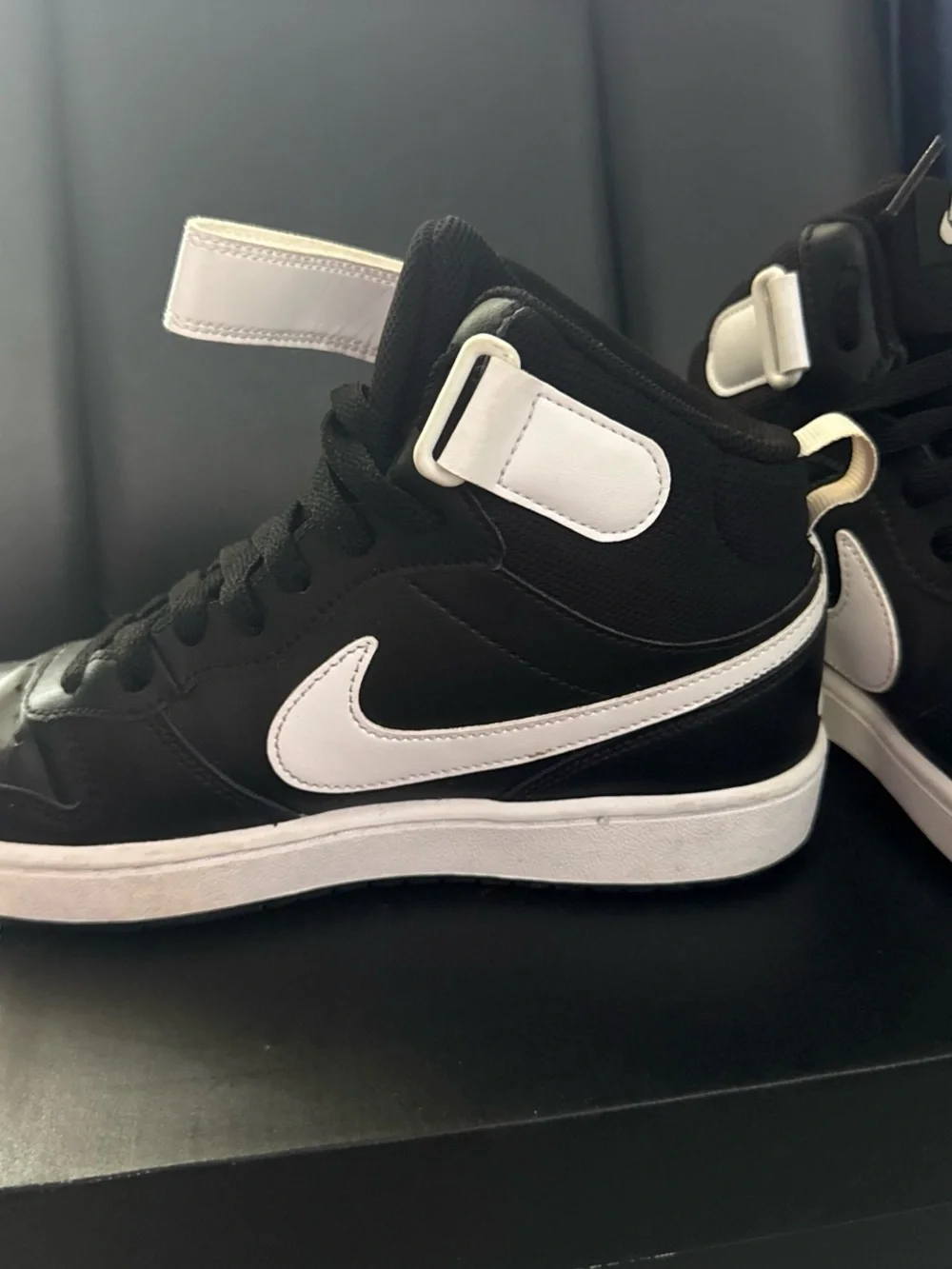 Nike Kids Black and White High-Top Sneakers with Strap